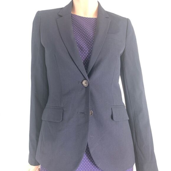 J Crew Size 2 Stretch Navy Blue 2 Button Classic Fit Wool Blazer - Picture 1 of 10